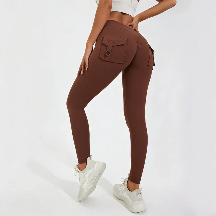 Women's Breathable Yoga Pants with Butt Pocket, Comfortable Leggings Brown