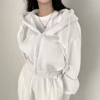 Y2K Cropped Zip Up Hoodie For Women Streetwear Jacket WHITE