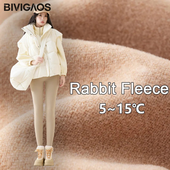 Women's High Waist Fleece Shark Skin Leggings - Cozy & Slimming Fit Rabbit wool-Boba tea