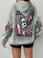 Women Oversized Hoodie Graphic Expensive Talks Back Print Gray