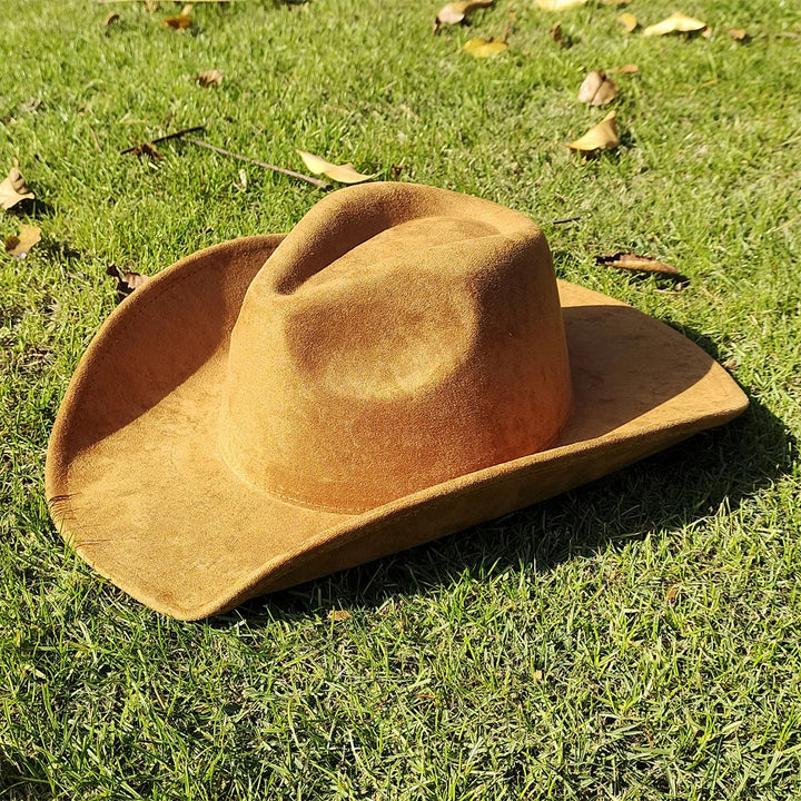 Adjustable Suede Wide-Brim Cowboy Fedora Hat-MODAUTLET