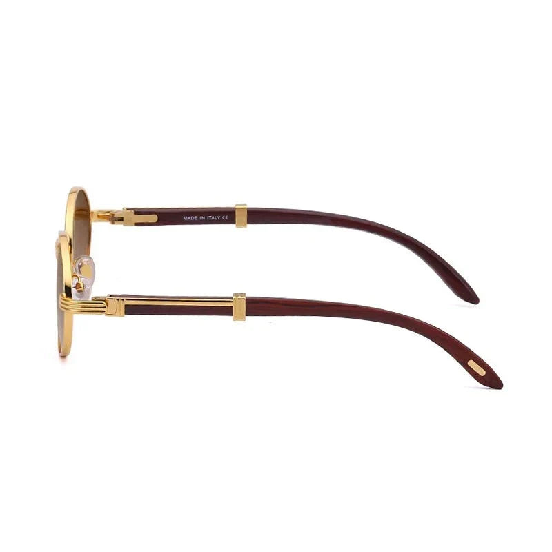 Enzo Premium Oval Sunglasses – UV400 Wooden & Metal Frame-MODAUTLET