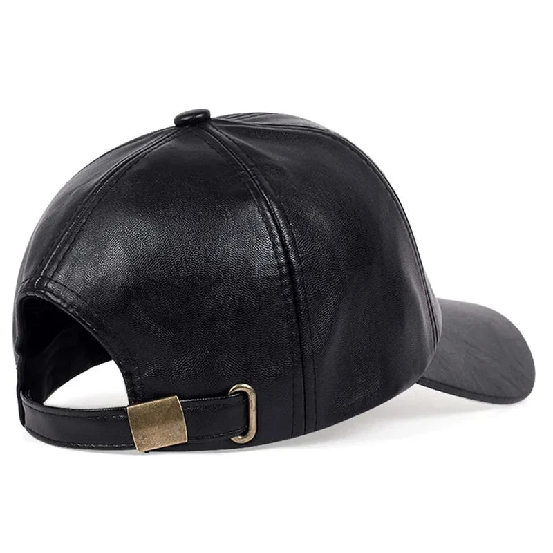 Unisex Vintage Cowhide Leather Baseball Cap – Adjustable Military Style
