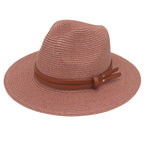 Breathable Straw Panama Sun Hat With Wide Brim Protection Skin Pink