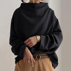 Women's Sleek Oversized Funnel Neck Blouse Black