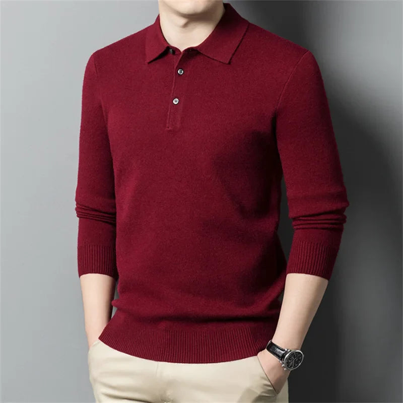 Men's Classic Polo Sweater - Stylish Knit Top for Casual Wear Red