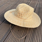 Elegant Handmade Straw Sun Hat With Metal Chain For Women