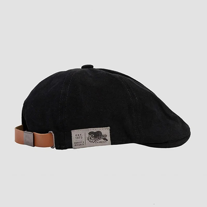 Vintage Cotton Ivy Flat Cap – Unisex Adjustable Black 55 - 60 cm