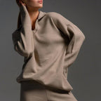 Women's Cozy Relaxed Fit V-Neck Sweater and Wide-Leg Pants Set