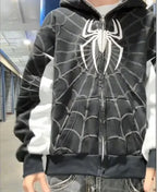Spider Print Hoodie Hip Hop Style For Autumn Winter Wear Black