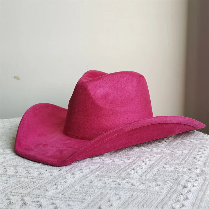 Adjustable Suede Wide-Brim Cowboy Fedora Hat-MODAUTLET