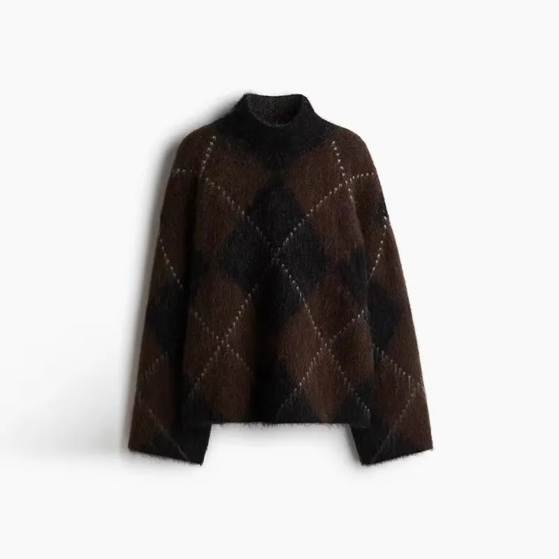 Women’s Argyle Knit Skirt Set-MODAUTLET