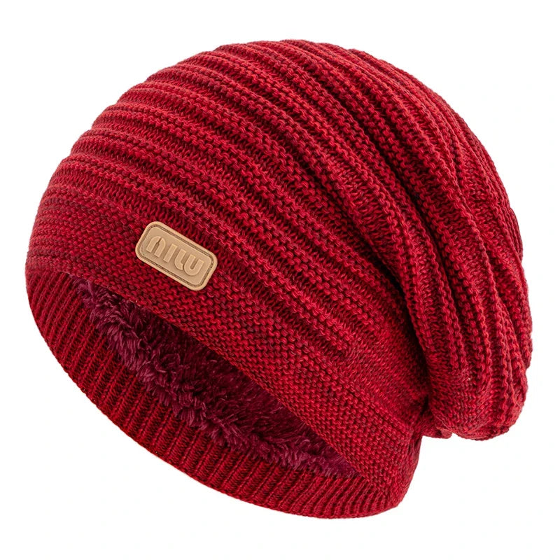Unisex Striped Slouchy Winter Hat Red 56cm-60cm