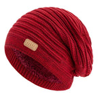 Unisex Striped Slouchy Winter Hat Red 56cm-60cm