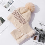 Cozy Fur-Lined Pompom Beanie Beige 55cm-58cm