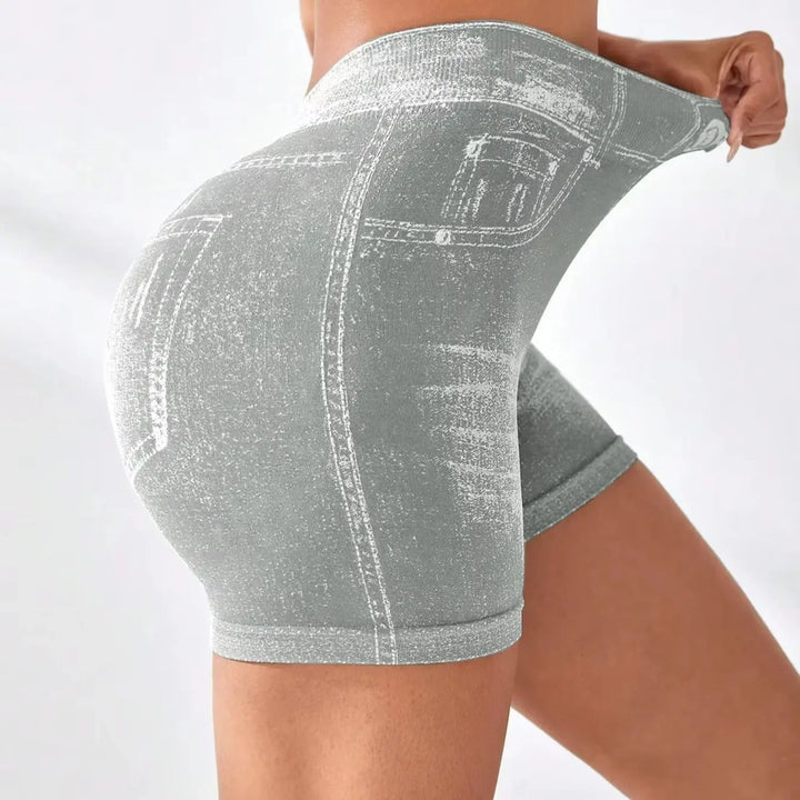 Women's V Back Faux Jeans Workout Shorts for Fitness and Yoga