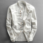 Breathable Linen Cotton Shirt With Japanese Style Design White