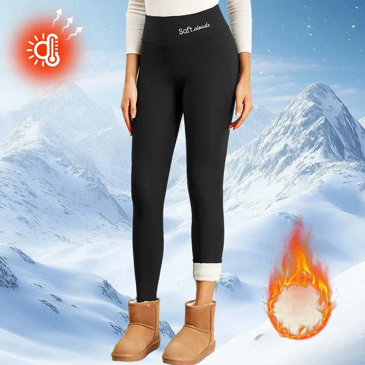 Women's Thick Flared Fleece Leggings High Waist Thermal Tights 633Black