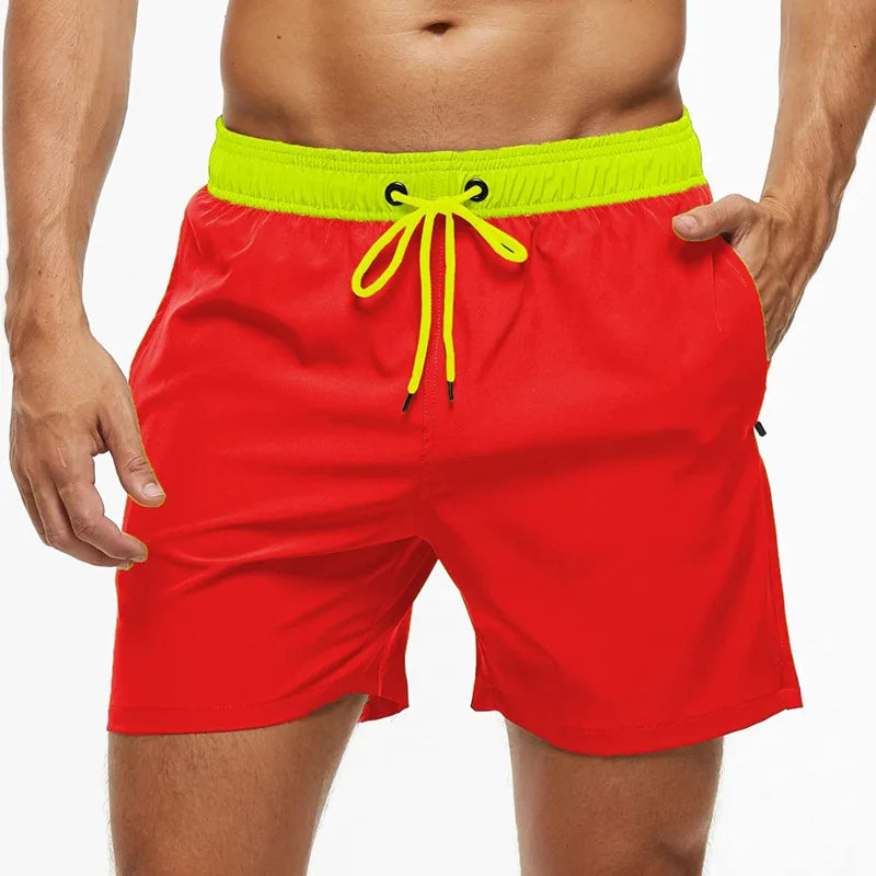 Men's Quick Dry Swim Trunks With Zipper Pockets Premium GreenRed