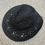Bohemian Straw Cowboy Hat with Wooden Beads – Perfect for Sun Protection black 3 M (56-58cm)
