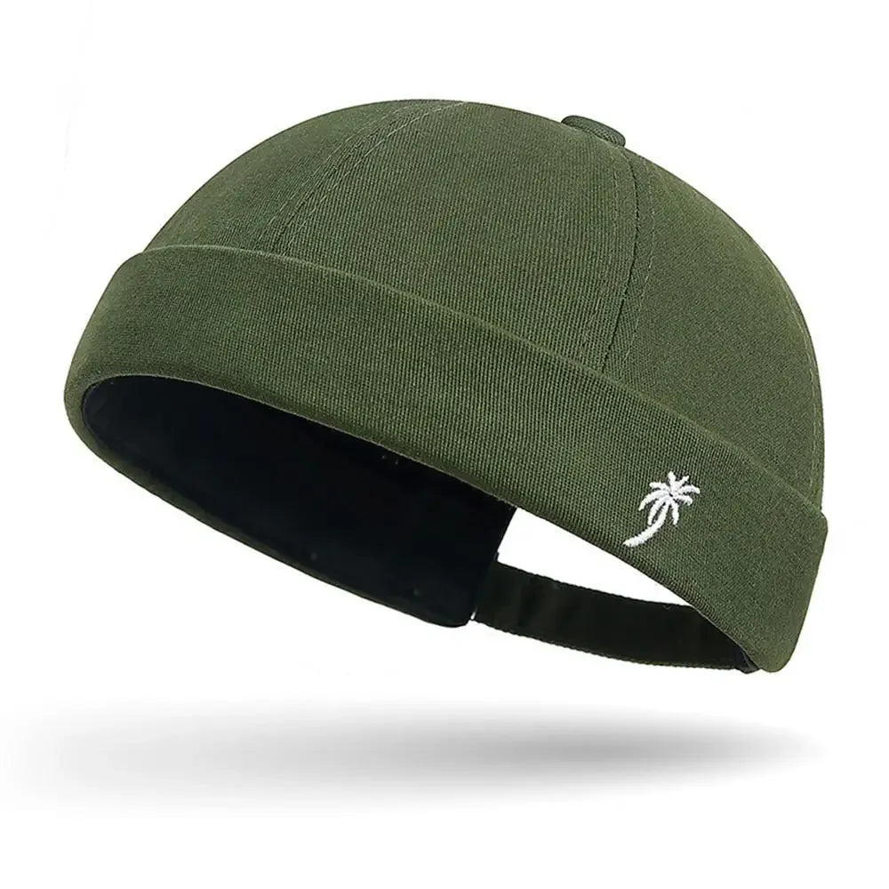 Vintage Washed Cotton Brimless Beanie Hat with Embroidered Coconut Tree – Unisex Adjustable-MODAUTLET