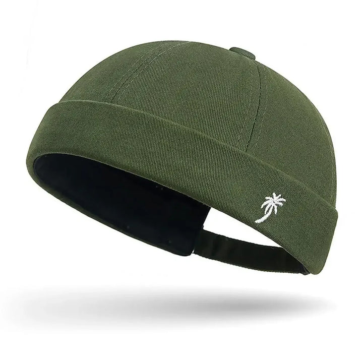 Vintage Washed Cotton Brimless Beanie Hat with Embroidered Coconut Tree – Unisex Adjustable-MODAUTLET