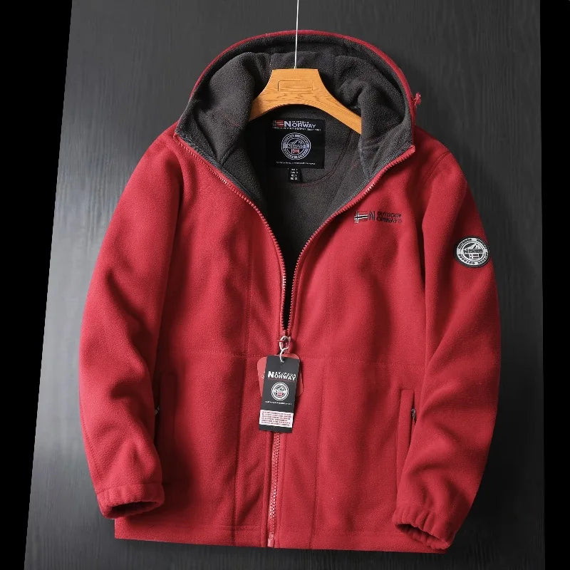 Men's Thick Wool Hooded Jacket Red