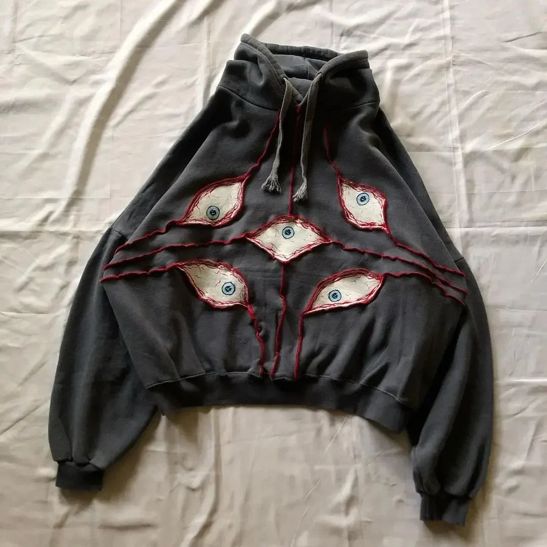 Eye Patchwork Hoodie for Bold Japanese Streetwear Style-MODAUTLET
