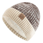 Unisex Two-Tone Knit Beanie with Fur Lining Coffee 56cm-60cm