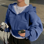 Y2K Cropped Zip Up Hoodie For Women Streetwear Jacket blue