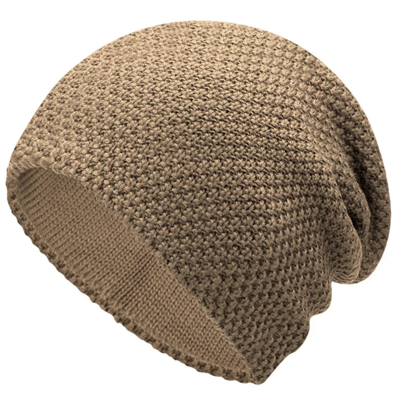 Extra Large Knit Winter Beanie for All Khaki 58-63cm Elastic