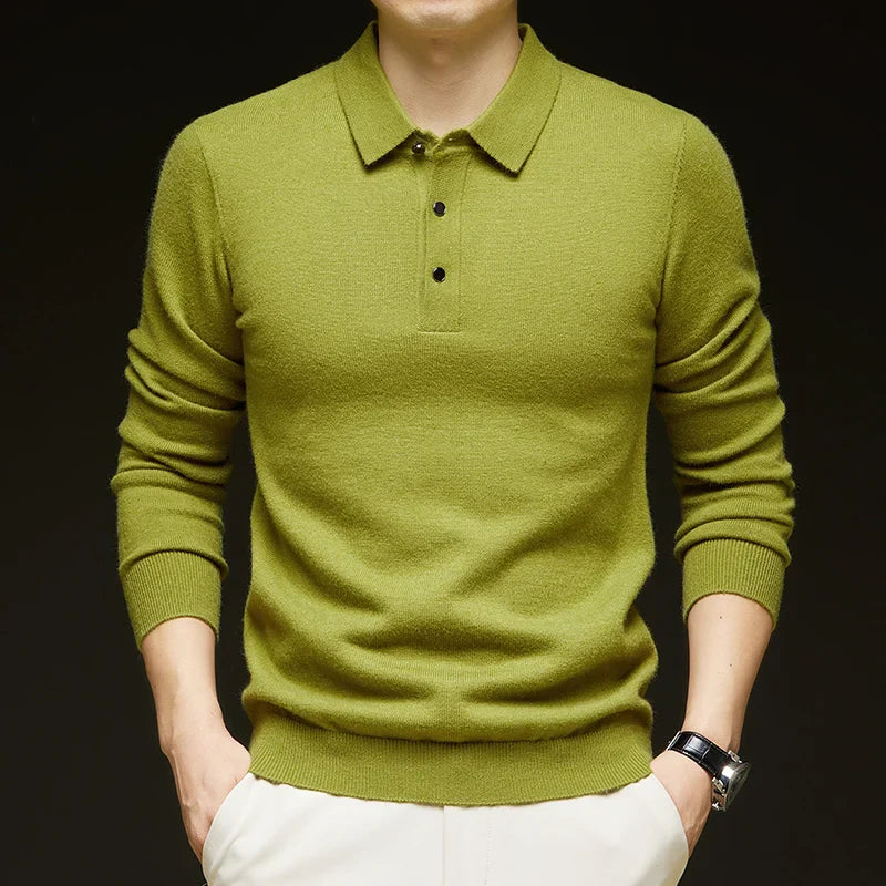 Men's Classic Polo Sweater - Stylish Knit Top for Casual Wear Avocado green