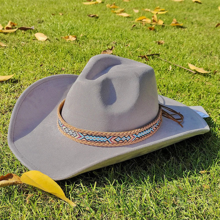 Adjustable Suede Wide-Brim Cowboy Fedora Hat-MODAUTLET