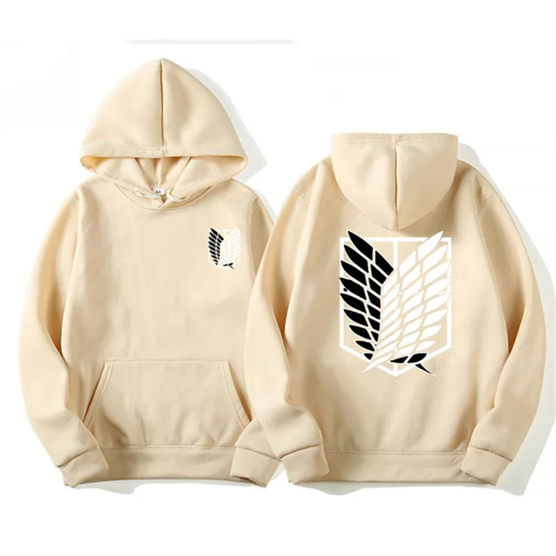 Unisex Attack on Titan Hoodie – Anime Graphic Pullover for Men & Women Khaki