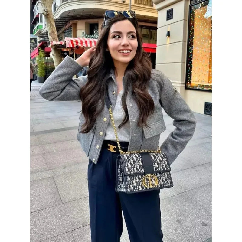 Stylish Wool Cropped Jacket in Heather