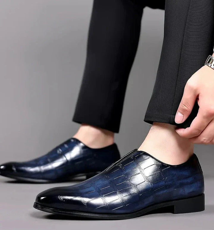Men's Slip-On Leather Loafers - Stone Pattern-MODAUTLET