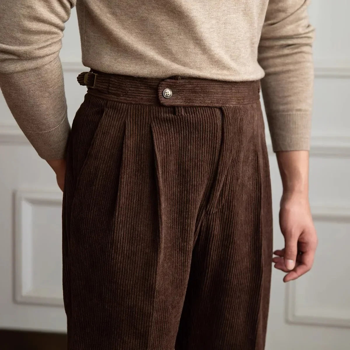 Men's Classic Corduroy Gurkha Pants Dark Coffee