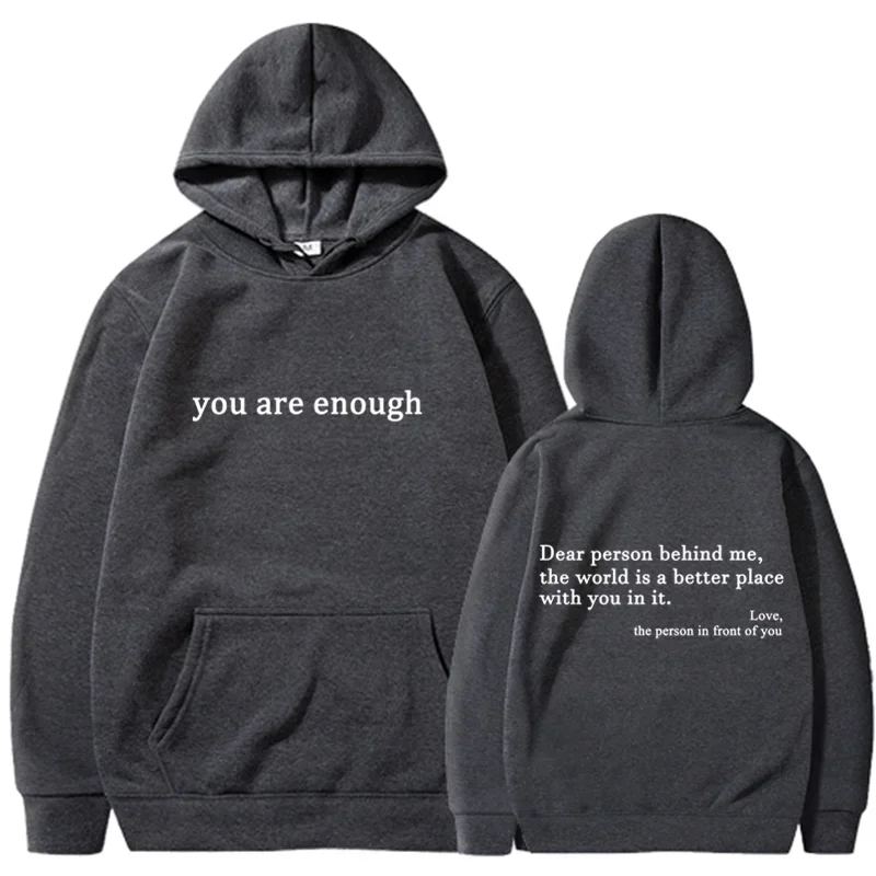 Trendy Unisex "You Are Enough" Retro Hoodie for Men and Women Dark