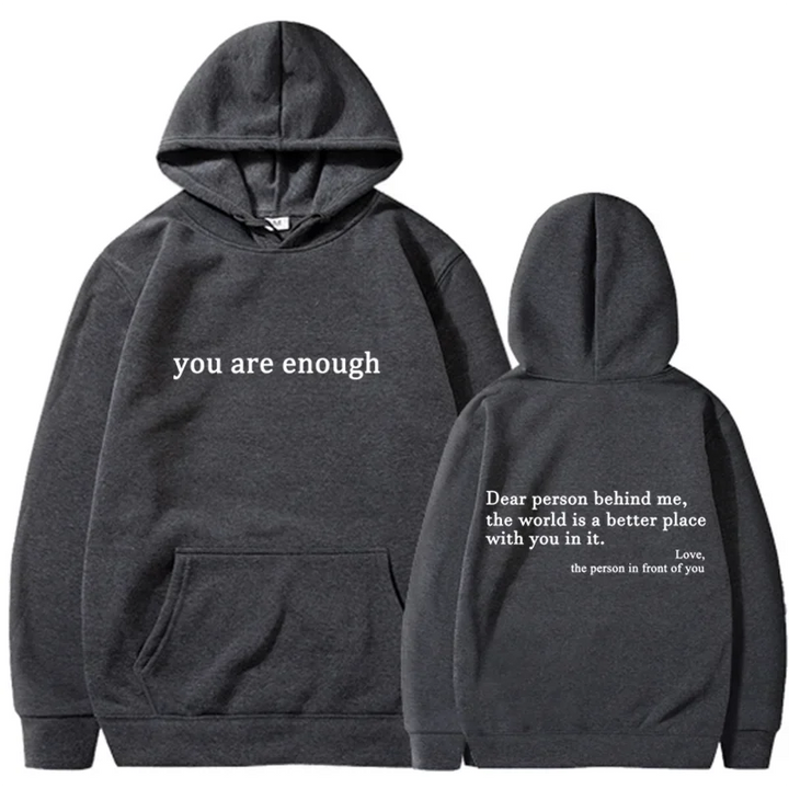 Trendy Unisex "You Are Enough" Retro Hoodie for Men and Women Dark