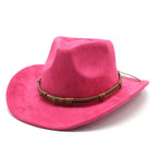Western Cowboy Hat – Jazz Knight Felt Hat with Bull Décor Pink