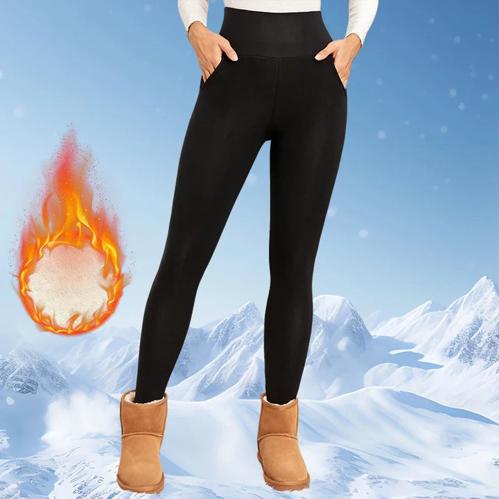 Women's Thick Flared Fleece Leggings High Waist Thermal Tights 625Black