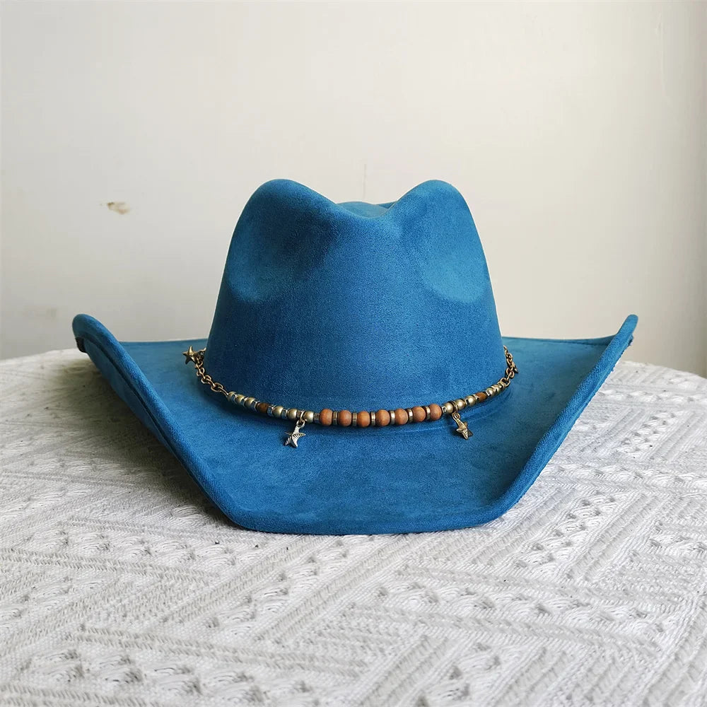 Adjustable Suede Wide-Brim Cowboy Fedora Hat 31 56-58cm