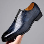 Men's Slip-On Leather Loafers - Stone Pattern Blue