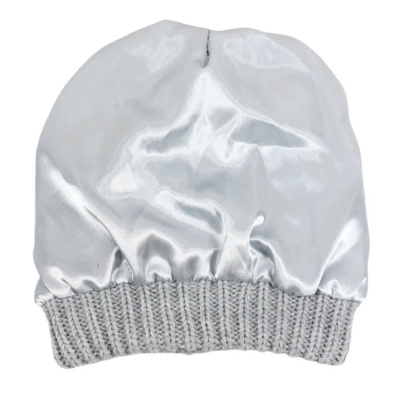 Cozy Satin-Lined Knit Beanie Hat-MODAUTLET