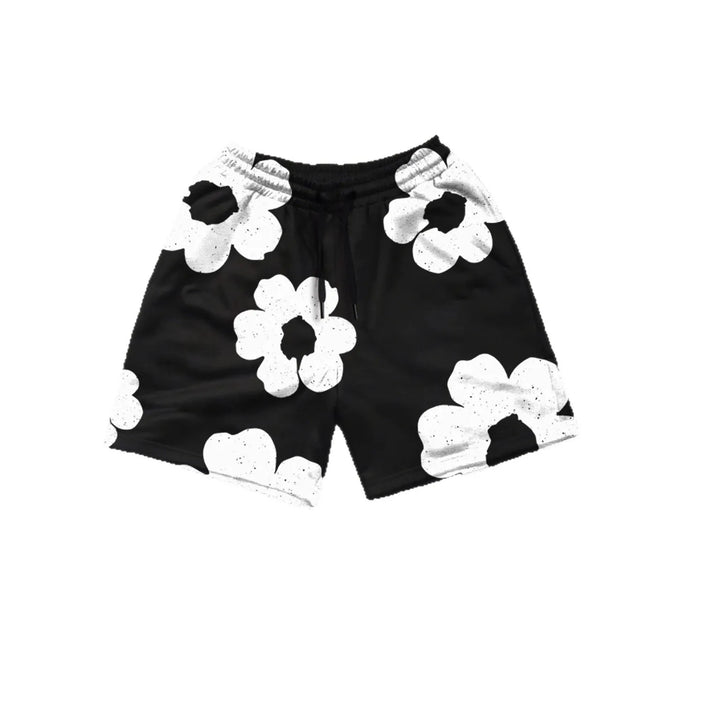 Men's Casual Sports Printed Summer Shorts - Black & White Floral