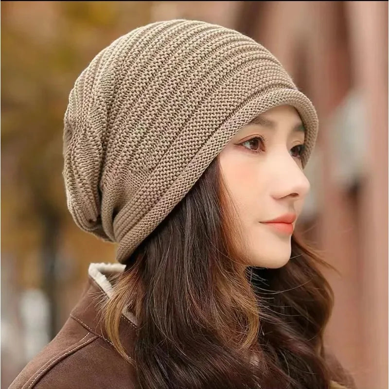 Unisex Autumn Winter Knitted Wool Roll-Brim Beanie