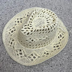 Bohemian Straw Cowboy Hat with Wooden Beads – Perfect for Sun Protection beige 3 M (56-58cm)
