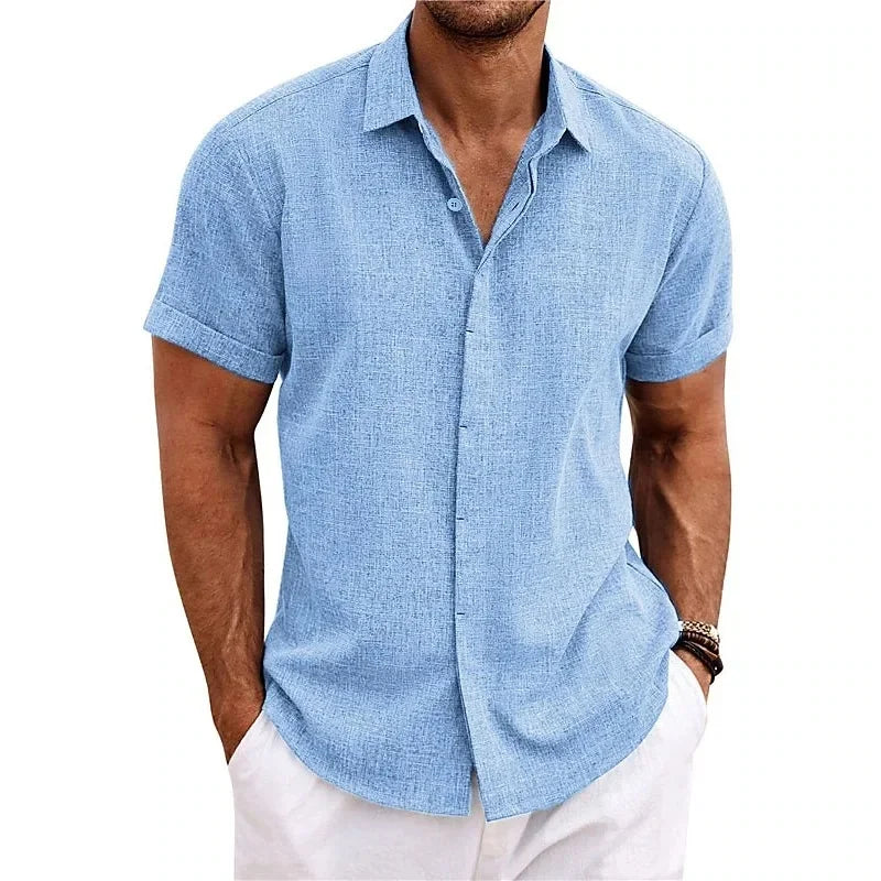 Men's Summer Linen Shirt Breathable for Warm Weather Sky Blue