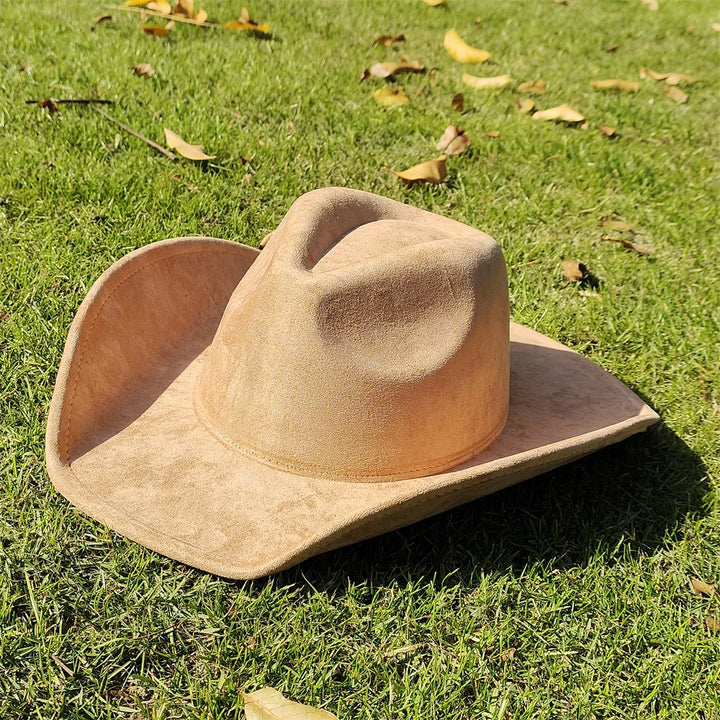 Adjustable Suede Wide-Brim Cowboy Fedora Hat-MODAUTLET