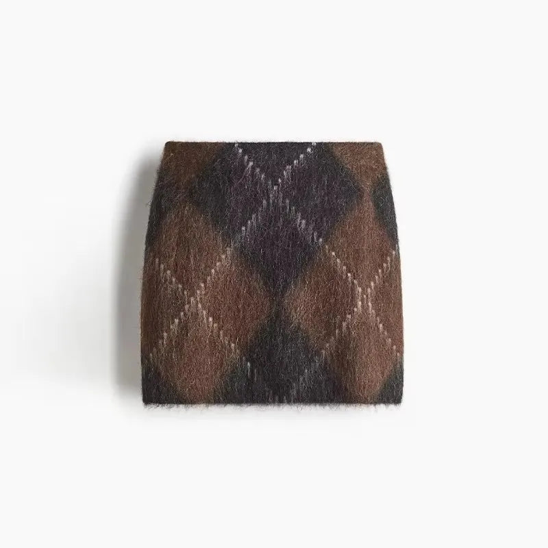 Women’s Argyle Knit Skirt Set-MODAUTLET